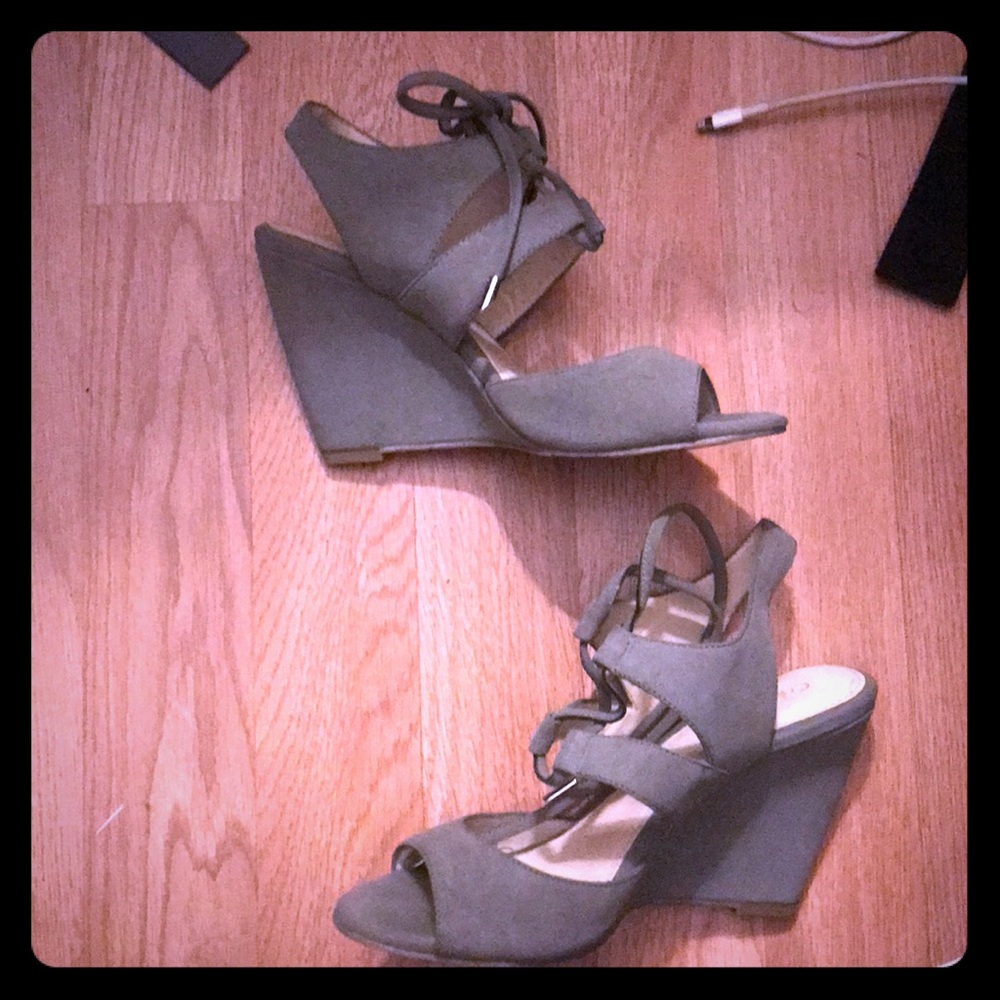 Grey tie up wedges